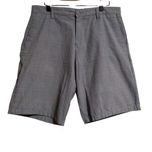 Burnside Mens Grey Blue Glen Plaid Flat Front Shorts Size 34